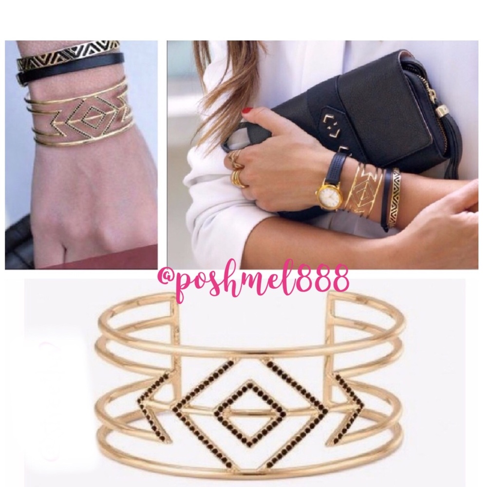Stella & Dot | Black + Gold Pavé Diámondé Sphinx Cuff Bracelet Retired - Picture 5 of 8